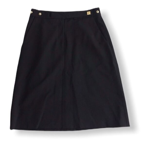 Diane von Furstenberg Black Wool Straight Skirt Size 4 Gold Snap Detail - Picture 2 of 5